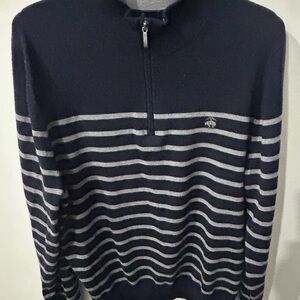 Brooks Brothers Extra Fine Merino Men's Navy and Gray Striped Sweater Large